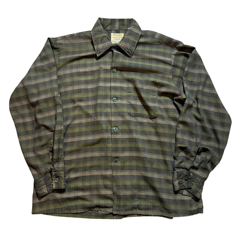 Vintage 50s 60s Golden Arrow Regency Collection Sanforized Green Plaid Button Up